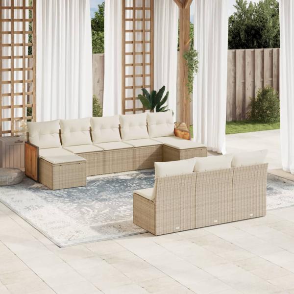 ARDEBO.de - 10-tlg. Garten-Sofagarnitur mit Kissen Beige Poly Rattan