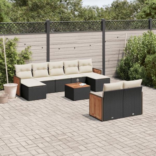 ARDEBO.de - 10-tlg. Garten-Sofagarnitur mit Kissen Schwarz Poly Rattan