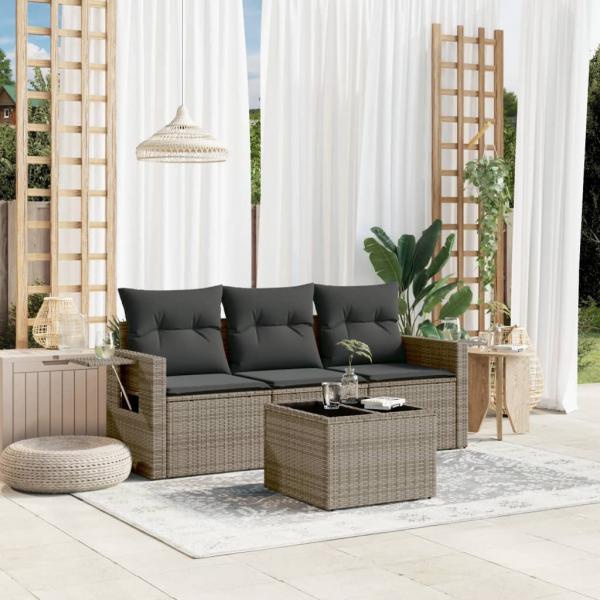 ARDEBO.de - 4-tlg. Garten-Sofagarnitur mit Kissen Grau Poly Rattan