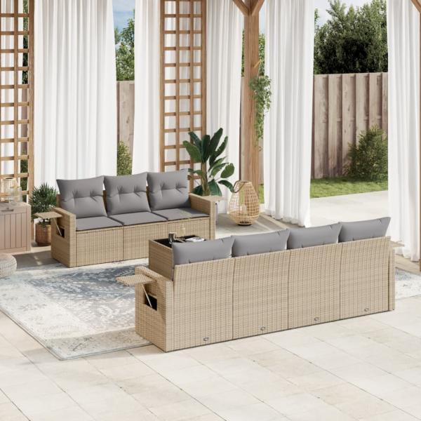 ARDEBO.de - 8-tlg. Garten-Sofagarnitur mit Kissen Beige Poly Rattan