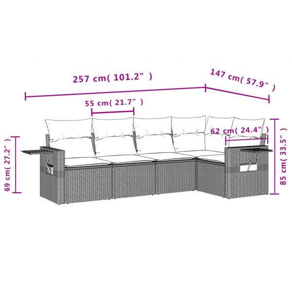 5-tlg. Garten-Sofagarnitur mit Kissen Grau Poly Rattan