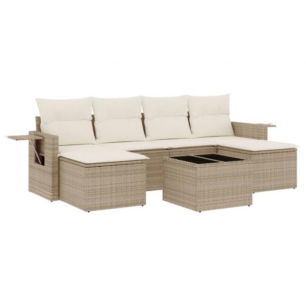 7-tlg. Garten-Sofagarnitur mit Kissen Beige Poly Rattan