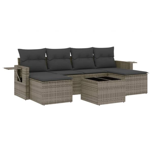 7-tlg. Garten-Sofagarnitur mit Kissen Grau Poly Rattan