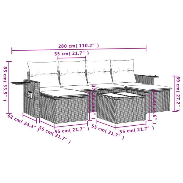 7-tlg. Garten-Sofagarnitur mit Kissen Grau Poly Rattan