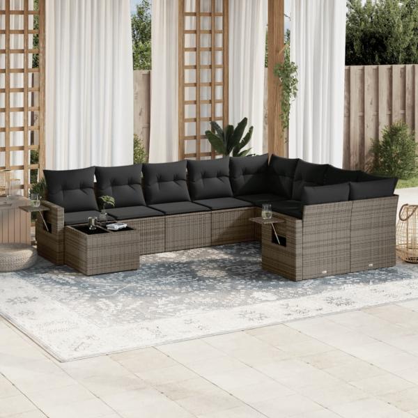 ARDEBO.de - 10-tlg. Garten-Sofagarnitur mit Kissen Grau Poly Rattan