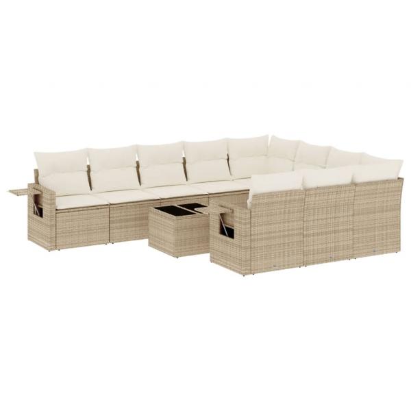 11-tlg. Garten-Sofagarnitur mit Kissen Beige Poly Rattan