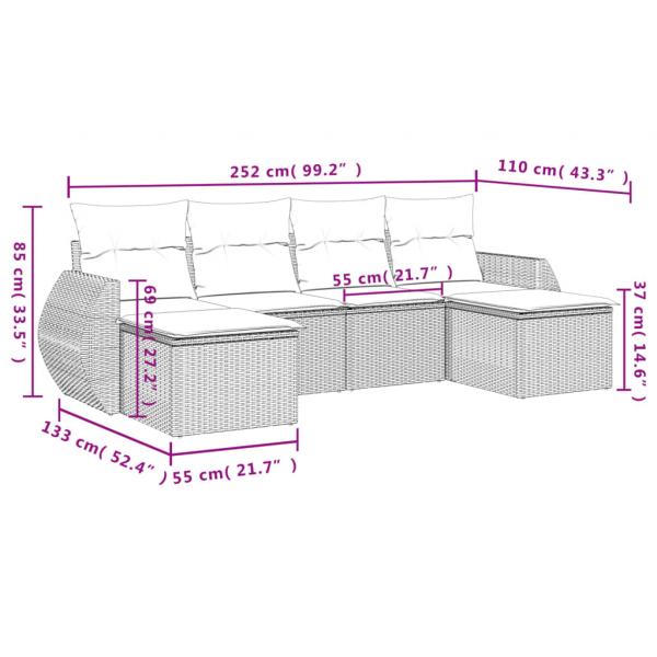 6-tlg. Garten-Sofagarnitur mit Kissen Beige Poly Rattan