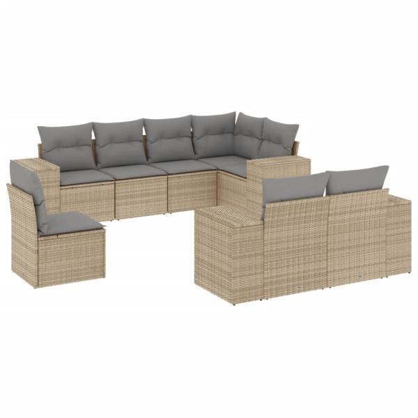 8-tlg. Garten-Sofagarnitur mit Kissen Beige Poly Rattan