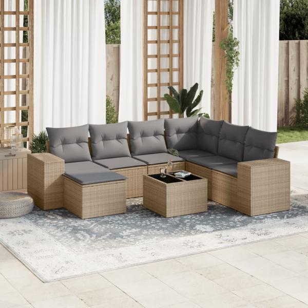 ARDEBO.de - 8-tlg. Garten-Sofagarnitur mit Kissen Beige Poly Rattan