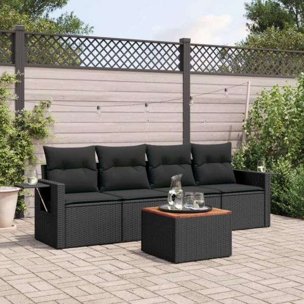 ARDEBO.de - 5-tlg. Garten-Sofagarnitur mit Kissen Schwarz Poly Rattan