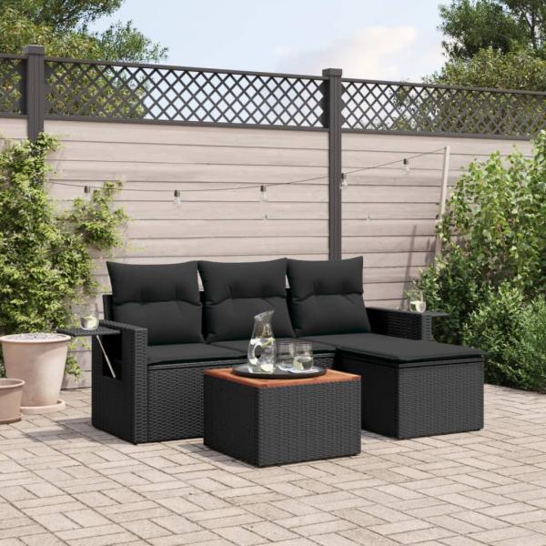 ARDEBO.de - 5-tlg. Garten-Sofagarnitur mit Kissen Schwarz Poly Rattan