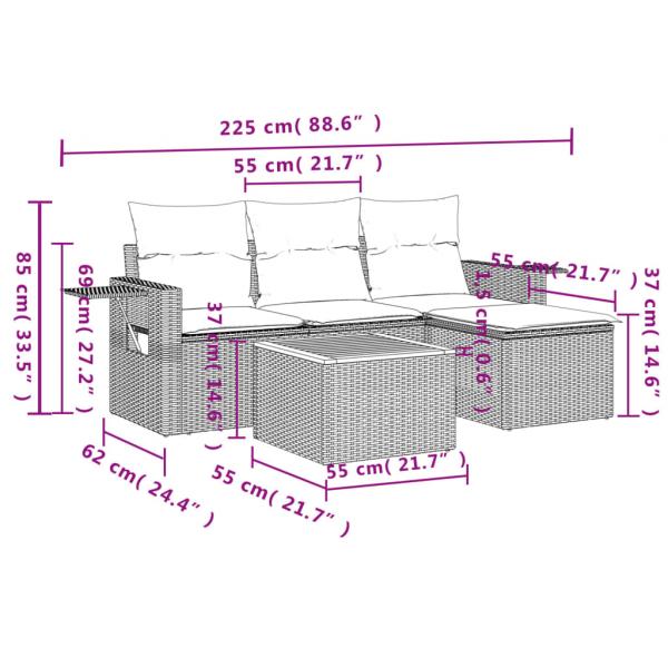 5-tlg. Garten-Sofagarnitur mit Kissen Schwarz Poly Rattan