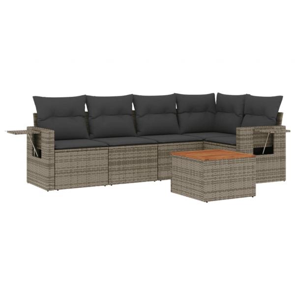 6-tlg. Garten-Sofagarnitur mit Kissen Grau Poly Rattan