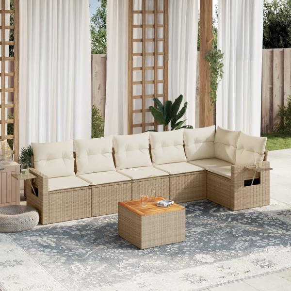 ARDEBO.de - 7-tlg. Garten-Sofagarnitur mit Kissen Beige Poly Rattan