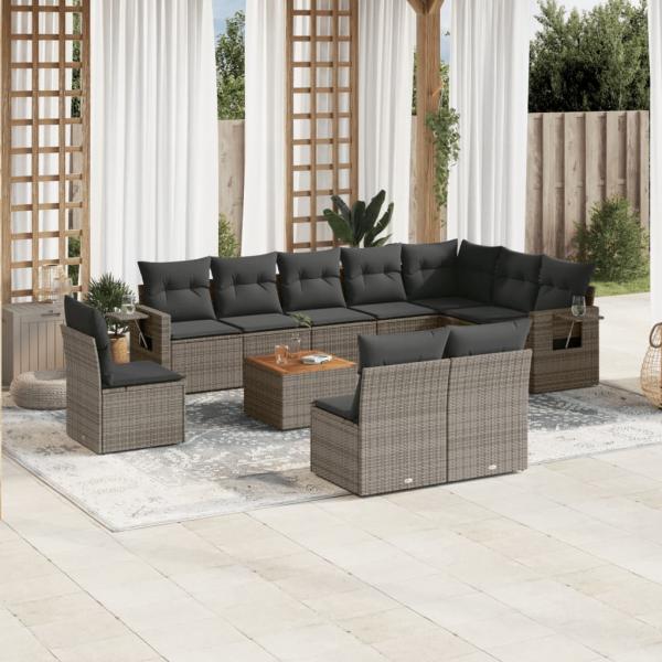 ARDEBO.de - 11-tlg. Garten-Sofagarnitur mit Kissen Grau Poly Rattan