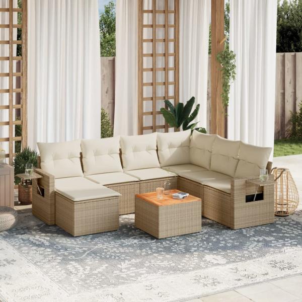 ARDEBO.de - 8-tlg. Garten-Sofagarnitur mit Kissen Beige Poly Rattan