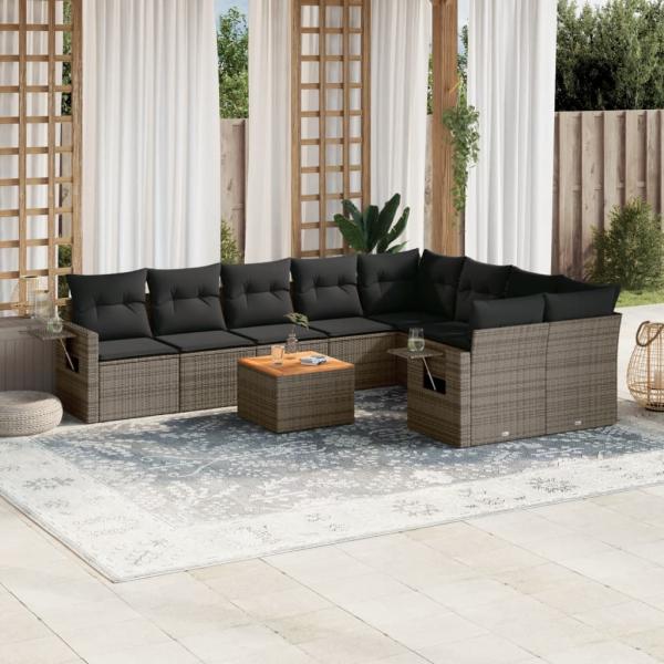 ARDEBO.de - 10-tlg. Garten-Sofagarnitur mit Kissen Grau Poly Rattan