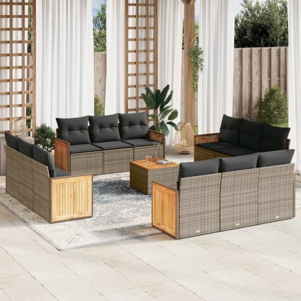 ARDEBO.de - 13-tlg. Garten-Sofagarnitur mit Kissen Grau Poly Rattan