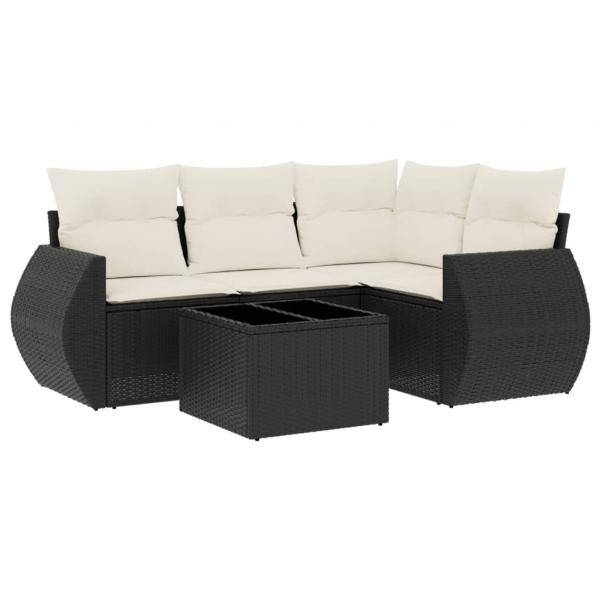 5-tlg. Garten-Sofagarnitur mit Kissen Schwarz Poly Rattan