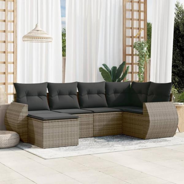 ARDEBO.de - 6-tlg. Garten-Sofagarnitur mit Kissen Grau Poly Rattan