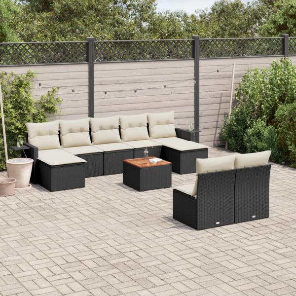 ARDEBO.de - 10-tlg. Garten-Sofagarnitur mit Kissen Schwarz Poly Rattan