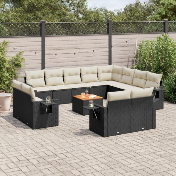 ARDEBO.de - 13-tlg. Garten-Sofagarnitur mit Kissen Schwarz Poly Rattan