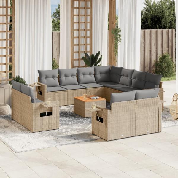 ARDEBO.de - 12-tlg. Garten-Sofagarnitur mit Kissen Beige Poly Rattan