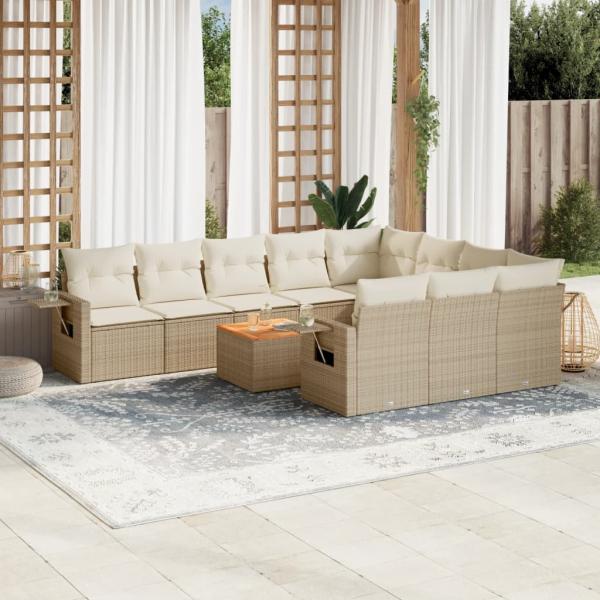 ARDEBO.de - 11-tlg. Garten-Sofagarnitur mit Kissen Beige Poly Rattan