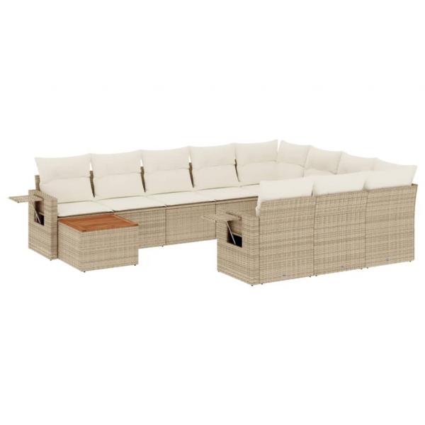 11-tlg. Garten-Sofagarnitur mit Kissen Beige Poly Rattan