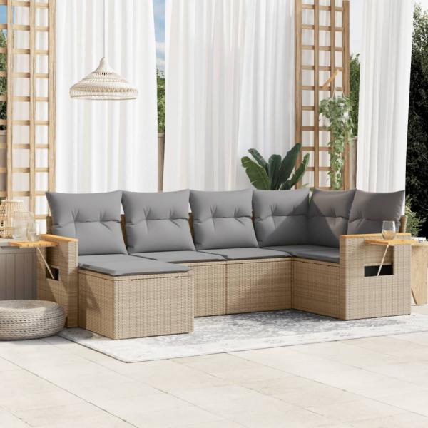 ARDEBO.de - 6-tlg. Garten-Sofagarnitur mit Kissen Beige Poly Rattan