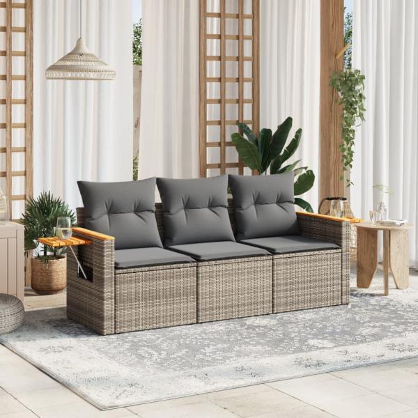 ARDEBO.de - 3-tlg. Garten-Sofagarnitur mit Kissen Grau Poly Rattan