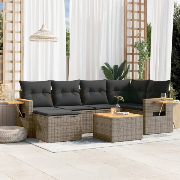 ARDEBO.de - 7-tlg. Garten-Sofagarnitur mit Kissen Grau Poly Rattan