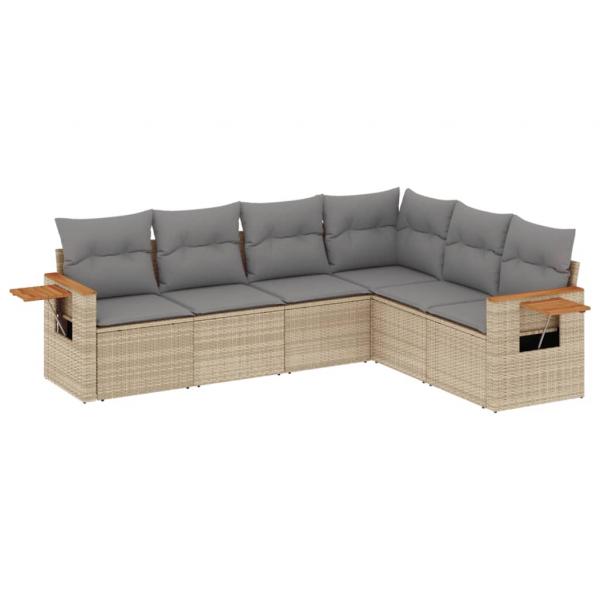 6-tlg. Garten-Sofagarnitur mit Kissen Beige Poly Rattan