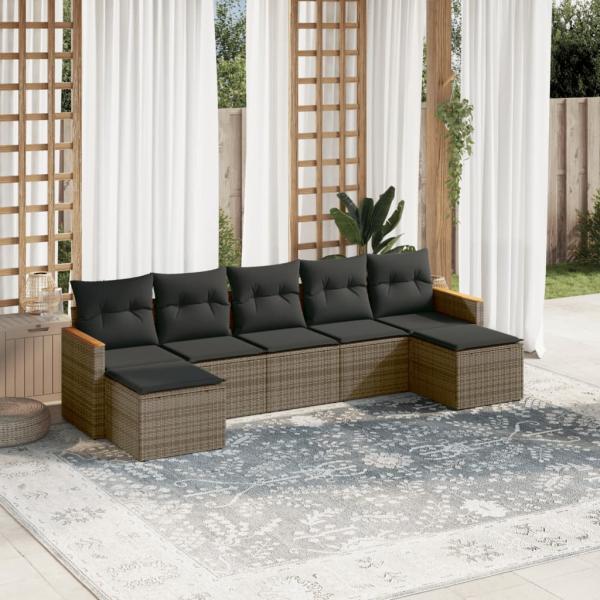 ARDEBO.de - 7-tlg. Garten-Sofagarnitur mit Kissen Grau Poly Rattan