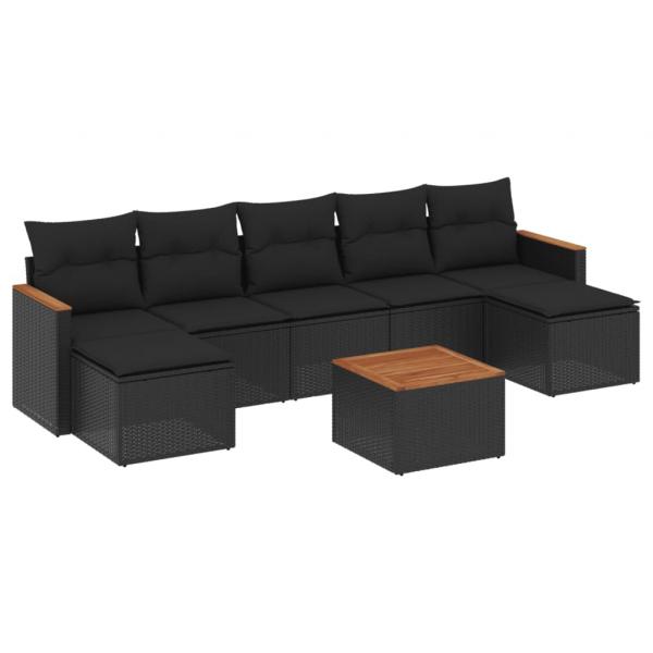 8-tlg. Garten-Sofagarnitur mit Kissen Schwarz Poly Rattan