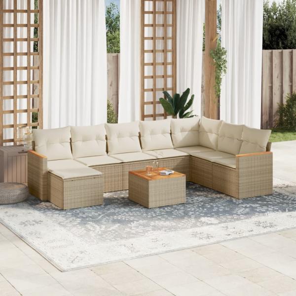 ARDEBO.de - 9-tlg. Garten-Sofagarnitur mit Kissen Beige Poly Rattan