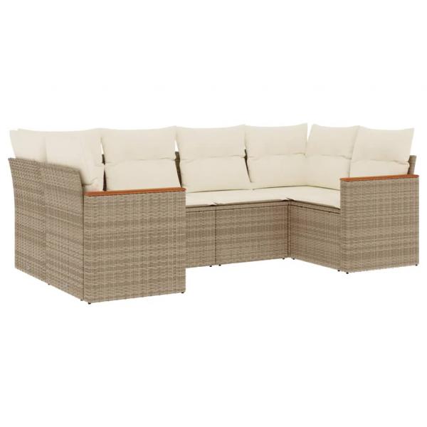 6-tlg. Garten-Sofagarnitur mit Kissen Beige Poly Rattan