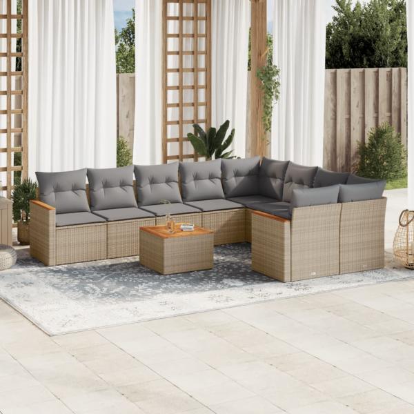 ARDEBO.de - 10-tlg. Garten-Sofagarnitur mit Kissen Beige Poly Rattan