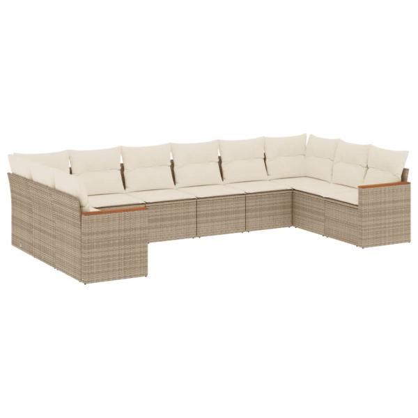 10-tlg. Garten-Sofagarnitur mit Kissen Beige Poly Rattan