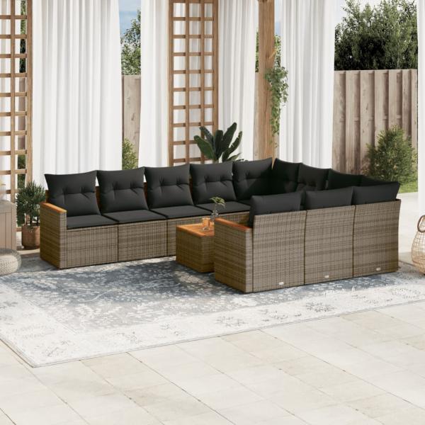 ARDEBO.de - 11-tlg. Garten-Sofagarnitur mit Kissen Grau Poly Rattan