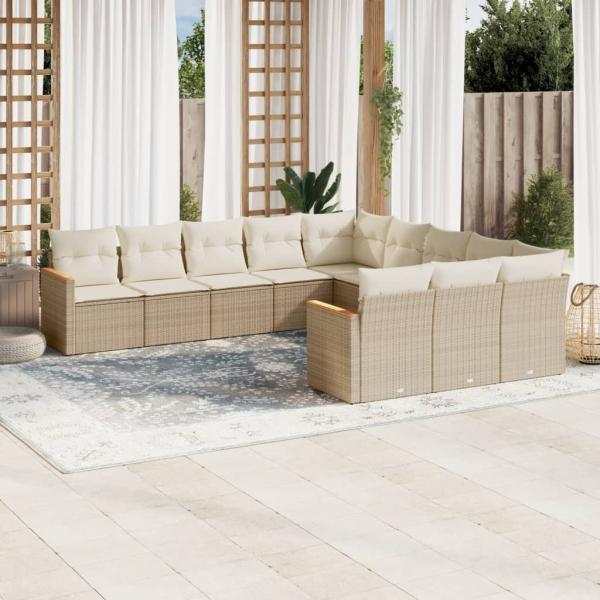 ARDEBO.de - 11-tlg. Garten-Sofagarnitur mit Kissen Beige Poly Rattan