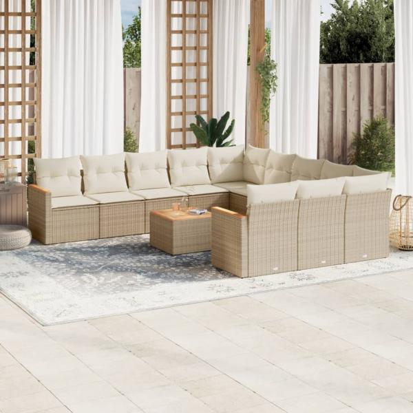 ARDEBO.de - 12-tlg. Garten-Sofagarnitur mit Kissen Beige Poly Rattan