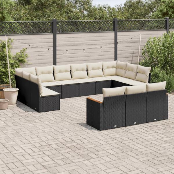 ARDEBO.de - 13-tlg. Garten-Sofagarnitur mit Kissen Schwarz Poly Rattan