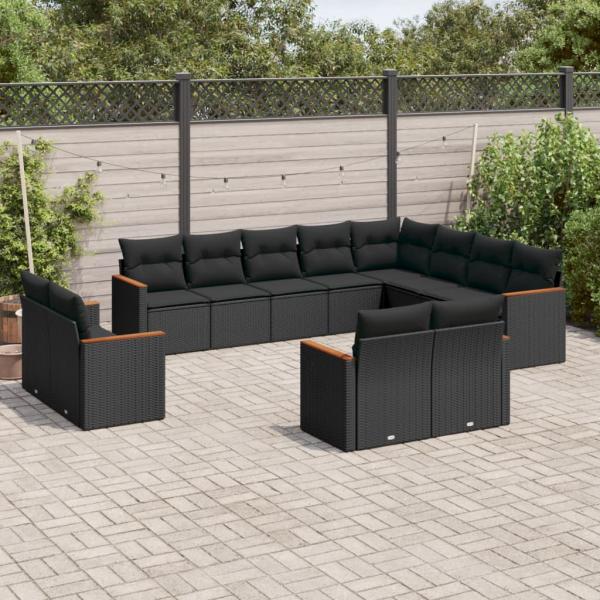 ARDEBO.de - 12-tlg. Garten-Sofagarnitur mit Kissen Schwarz Poly Rattan