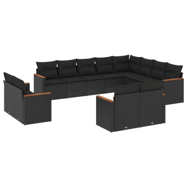 12-tlg. Garten-Sofagarnitur mit Kissen Schwarz Poly Rattan