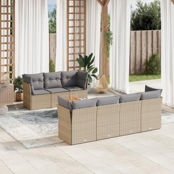 ARDEBO.de - 8-tlg. Garten-Sofagarnitur mit Kissen Beige Poly Rattan