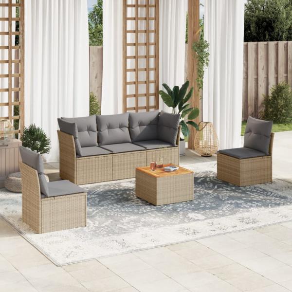 ARDEBO.de - 6-tlg. Garten-Sofagarnitur mit Kissen Beige Poly Rattan