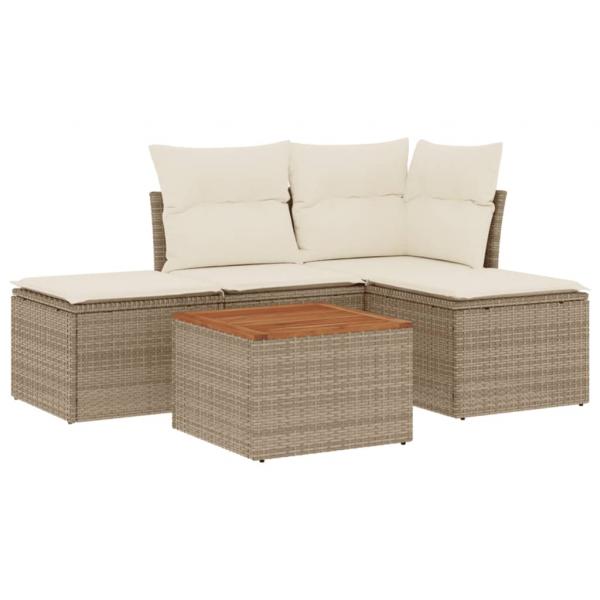 5-tlg. Garten-Sofagarnitur mit Kissen Beige Poly Rattan