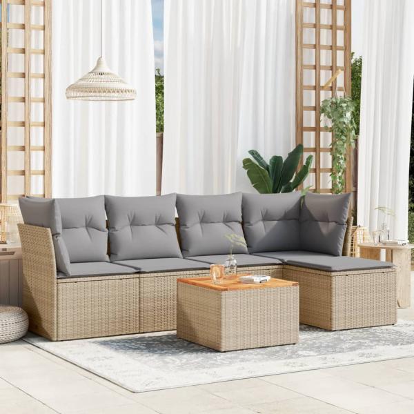 ARDEBO.de - 6-tlg. Garten-Sofagarnitur mit Kissen Beige Poly Rattan