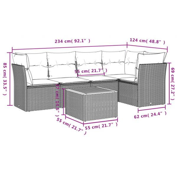 6-tlg. Garten-Sofagarnitur mit Kissen Schwarz Poly Rattan